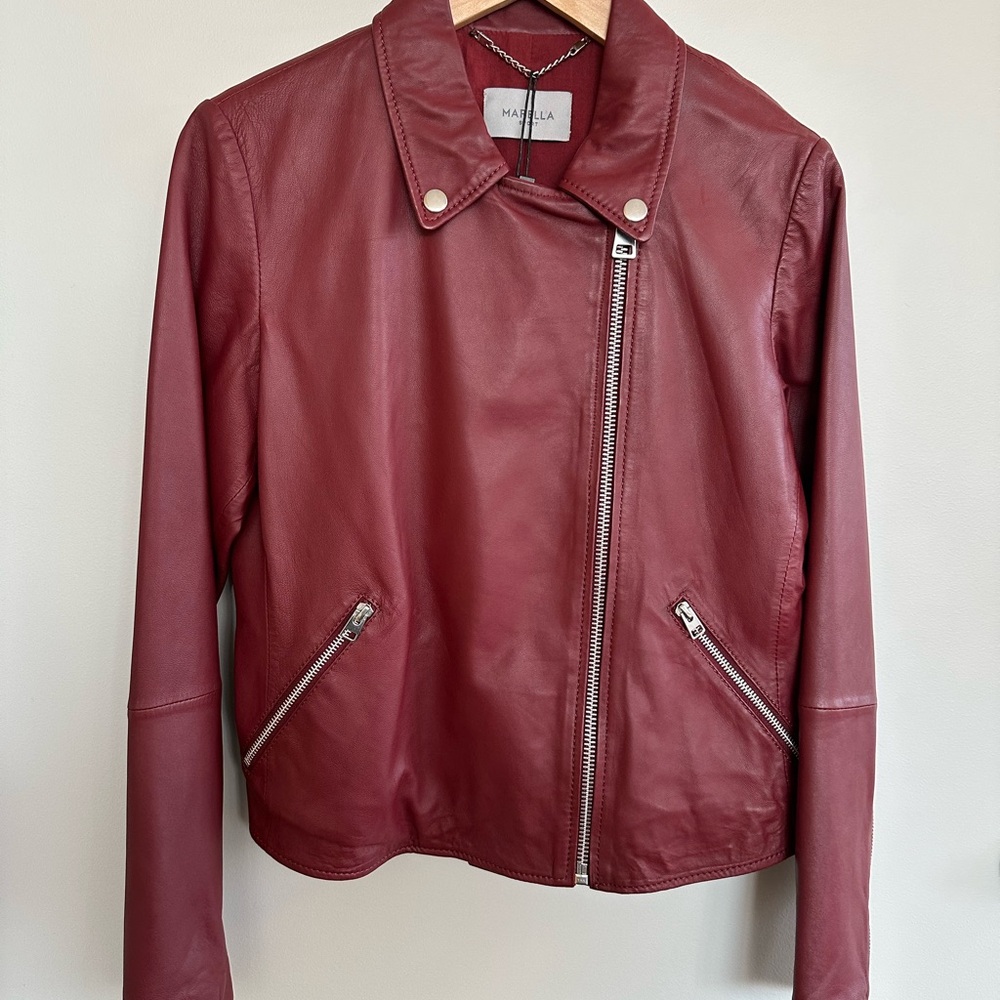 MARELLA Women's Burgundy Leather Jacket